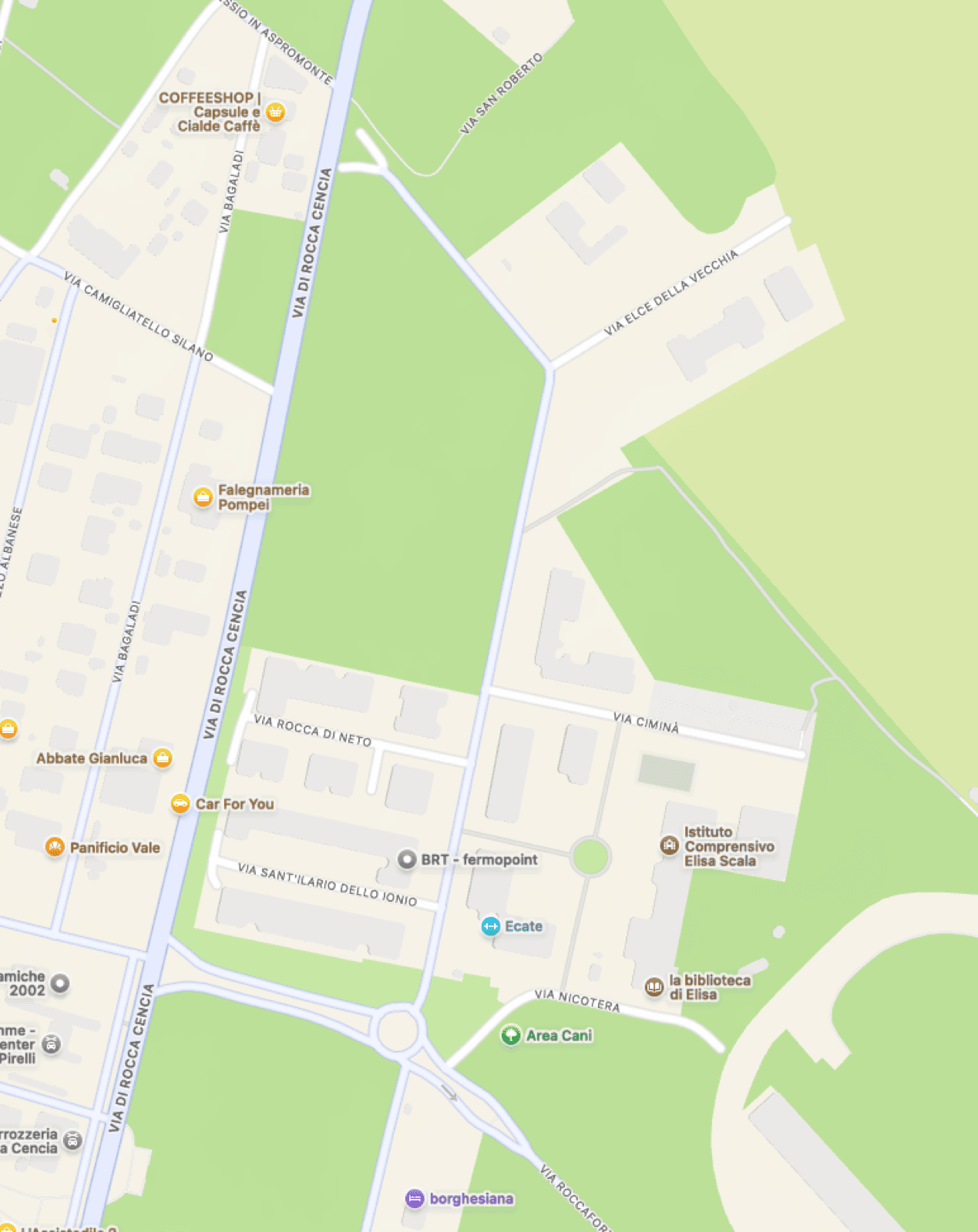 Mappa del quartiere Ciminà con il perimetro delle vie firmatarie, Piano di Zona C25 Borghesiana Pantano, Roma VI Municipio