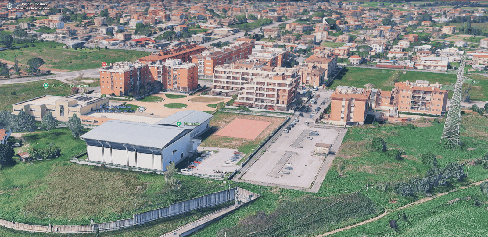 Vista laterale prospettica del quartiere Ciminà con strade e palazzi